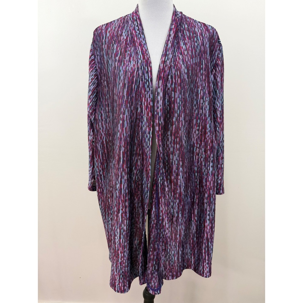 Maggie Barnes for Catherines Cardigan 3X Purple Space Dye Pleated Open Front Top